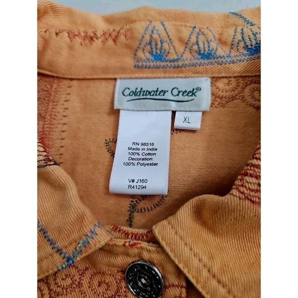 Coldwater Creek~Woman Sz. XL~Orange/Red Cotton Button-Up Boho Jacket Embroidered - Picture 2 of 9